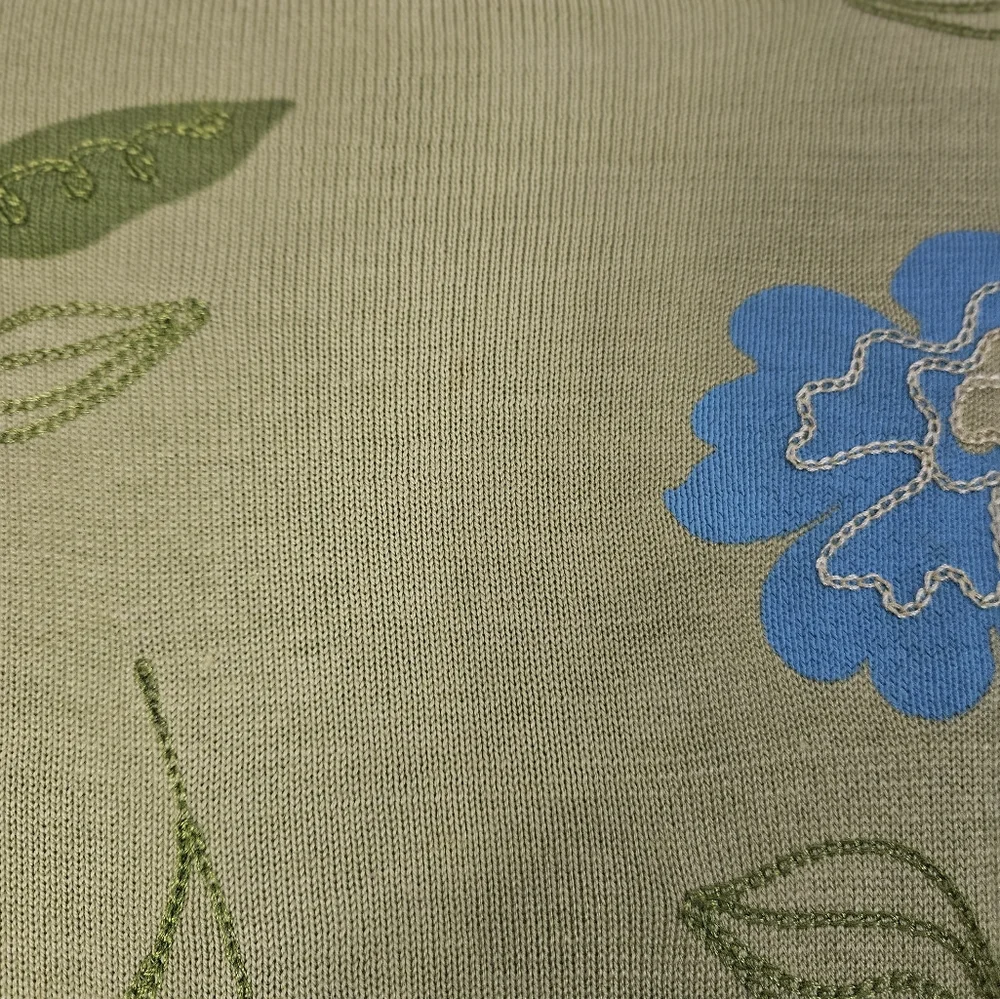 NWOT David Brooks green blue embroider floral silk cardigan sweater Women XLarge - Picture 8 of 9
